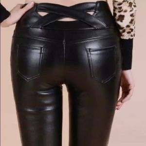 New Women Slim Faux Leather Pants Casual Thin Trousers Zip Skinny Leggings Pants